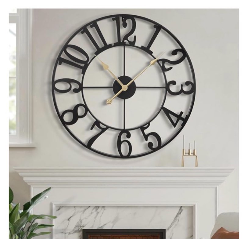 lbc.jzju24inches/60cm large wall clocks battery powered no ticking silent round black modern unique 