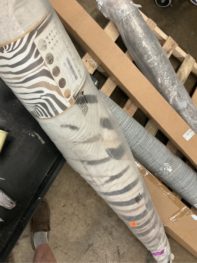 Condition photo showing Good Condition for jinchan zebra print area rug faux cowhide rug animal skin western design mat faux suede indoor floor cover for bedroom living room 6x7 safari 6'1" x 7'10" (cowhide) black,white