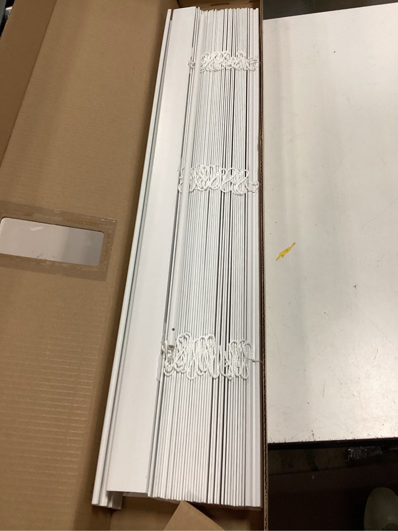 Condition photo showing New/Like New for allen + roth trim at home 2-in slat width31-in x 64-in cordless white faux wood room darkening horizontal blinds