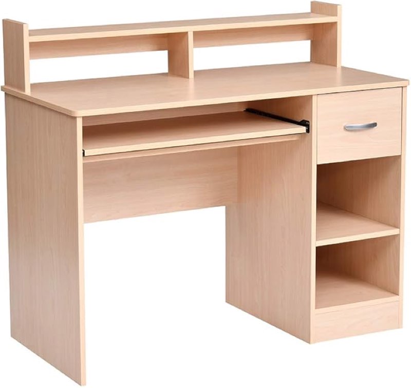 ROCKPOINT Axess Computer Keyboard Tray and Drawer Small Home Office Bedroom, Homework and School Studying Writing Desk for Student with Storage,Natural Maple