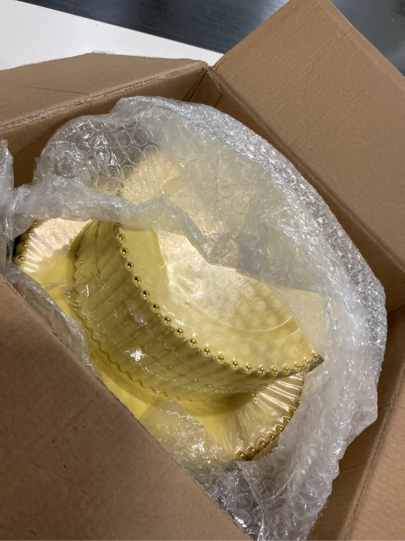 Condition photo showing Good Condition for supernal 100pcs yellow plastic plates,heavy duty plastic plates,yellow party decorations with gold beaded including 50 dinner plate and 50 disposable dessert plate,pretty disposable platos for wedding 100pcs yellow and gold plastic plates