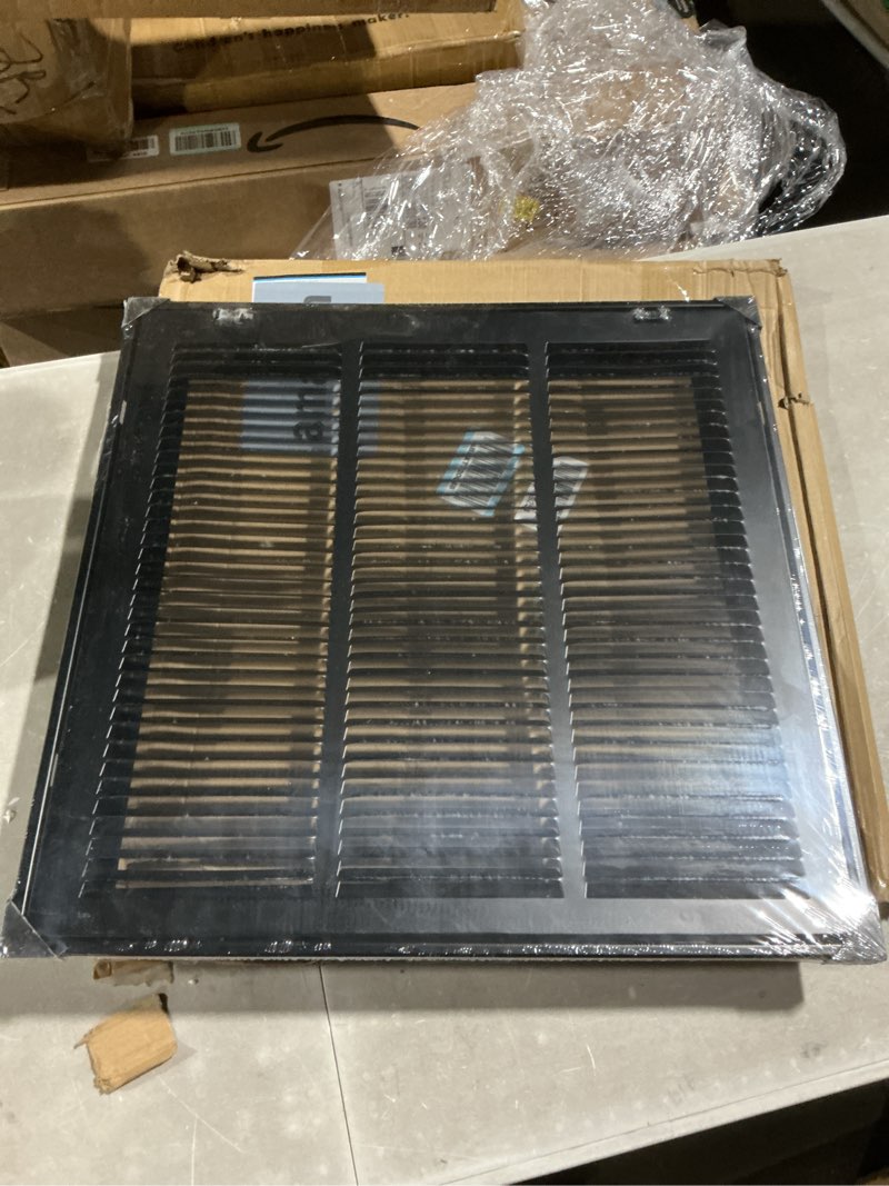 Condition photo showing Good Condition for vent systems 16'' x 16'' inch (overall dimensions) - black air vent cover - scratch free metal air return grill with built in guard screen - hvac ducting vent duct cover for interior, exterior use 16" x 16" black