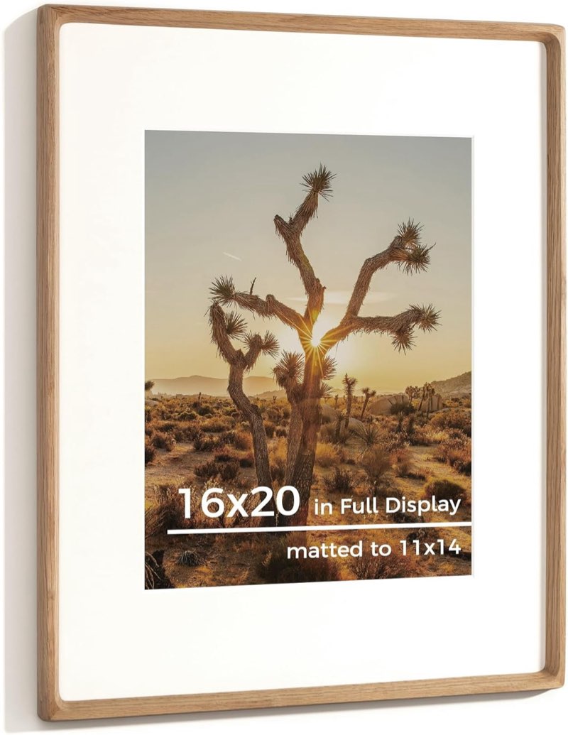 Gdfmsc 18x24 Picture Frame with Mat for 16x20, Natural Teak Wood Handcrafted Rounded Corner with Ple