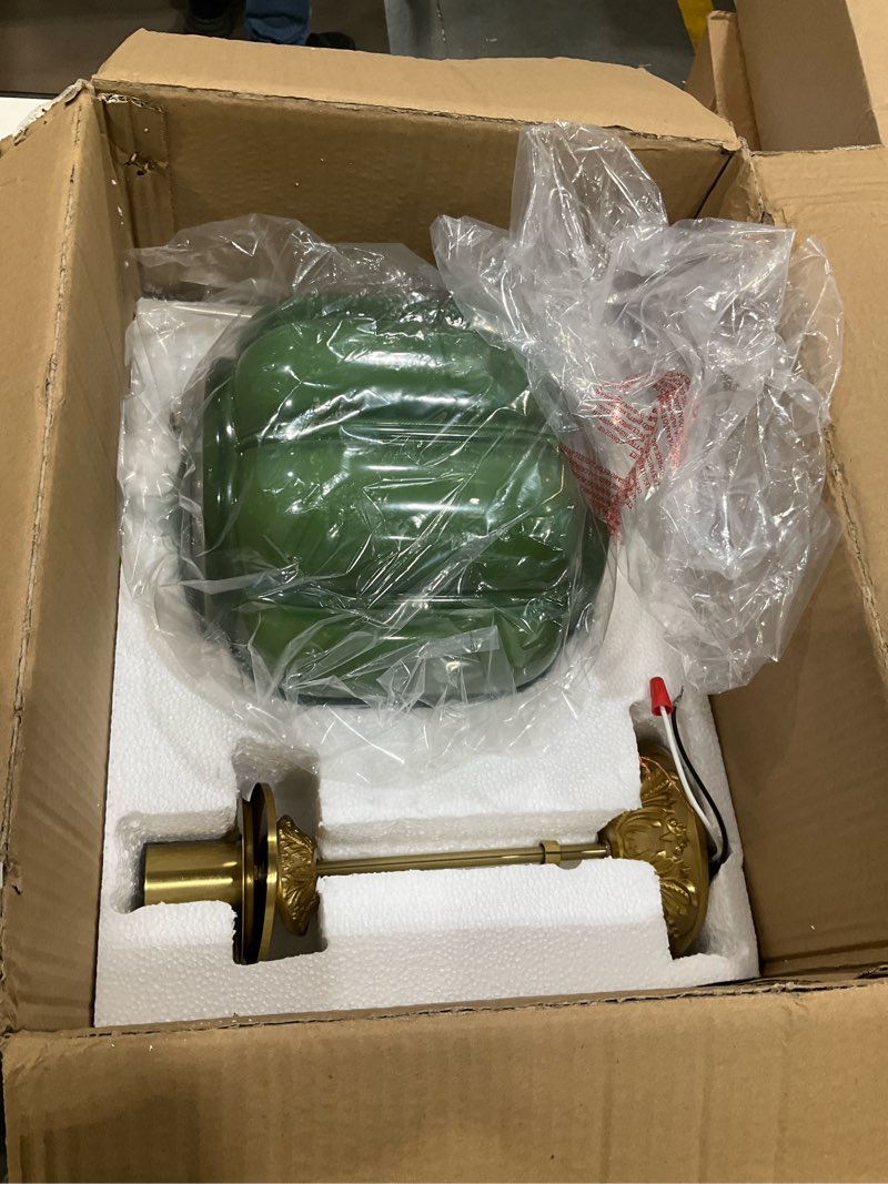 Condition photo showing Good Condition for green milk glass pendant light chandelier with antique brass finish, 10.24inch vintage semi flush mount ceiling light, mid century modern schoolhouse ceiling light fixture for kitchen bedroom hallway