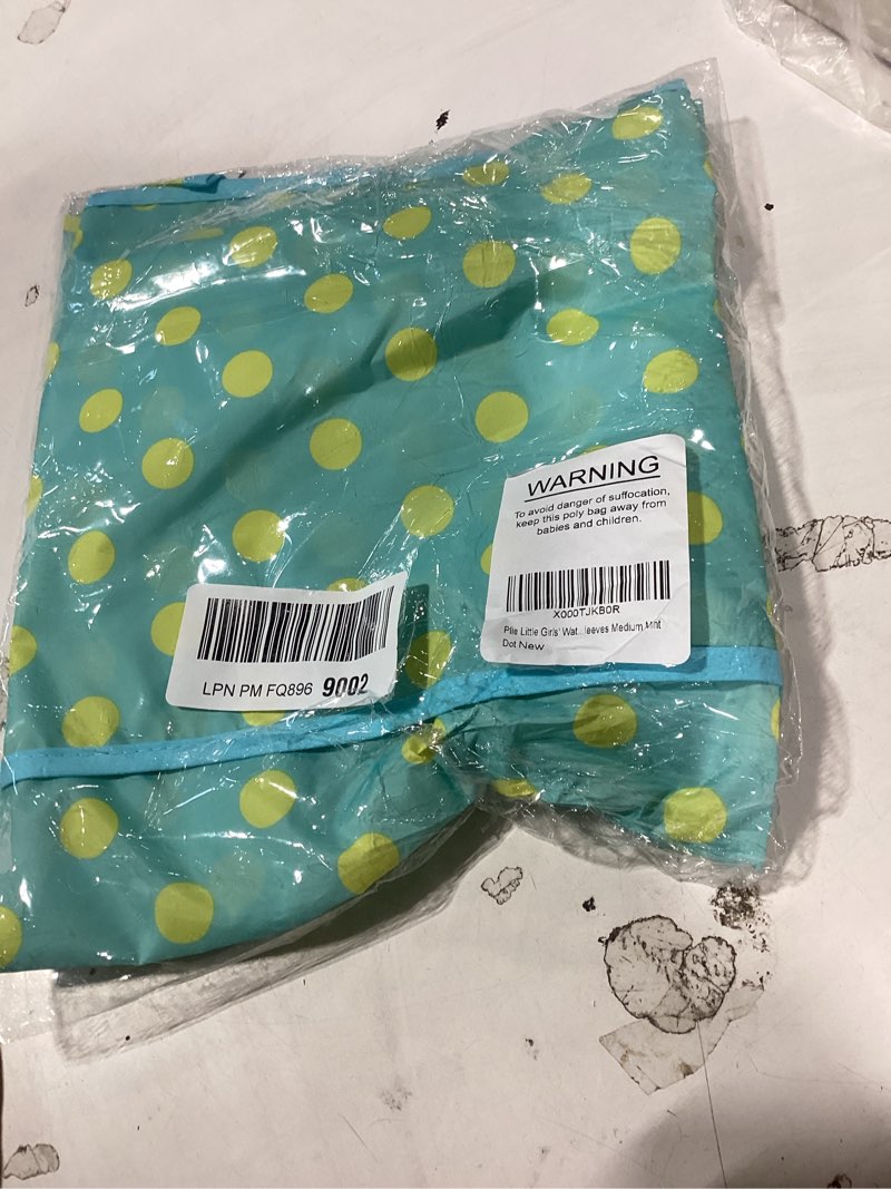 Condition photo showing New/Like New for plie kids waterproof art smock – long sleeve apron for painting, baking, sensory play (ages 1–10) medium mint dot