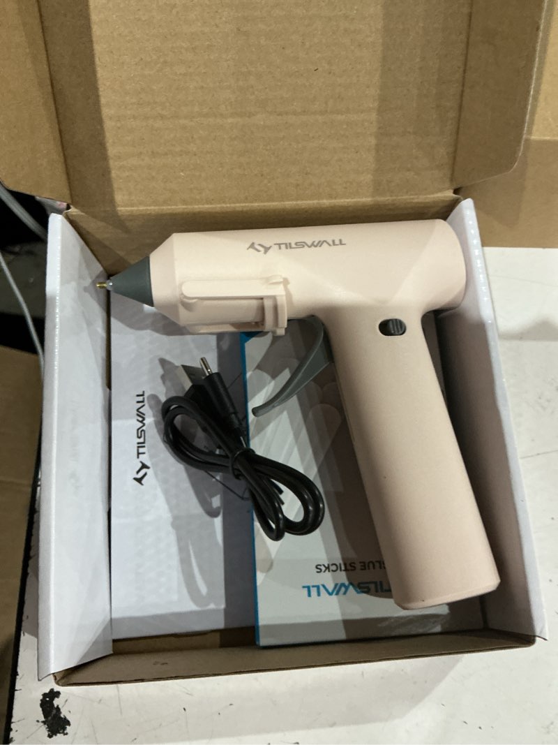Condition photo showing Good Condition for tilswall cordless hot glue gun, fast preheating with 2000mah built-in battery hot melt glue gun, 20 premium glue sticks, mini glue gun ideal for crafts, diy gift, repairs pink