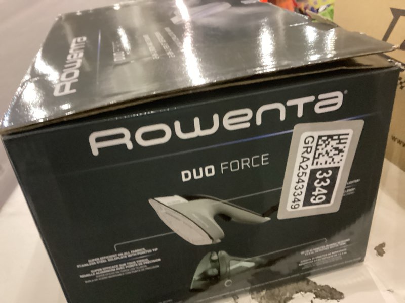 Condition photo showing As Is for Rowenta 2-in-1 Duo Force Iron and Steamer for Clothes, 1700W Steam Iron, Stainless Steel Soleplate, Ultra-Lightweight, Detachable 13.5-oz Water Tank, Clothes Steamer, Anti-Drip, Black & Green, JR4030 Detachable Water Tank