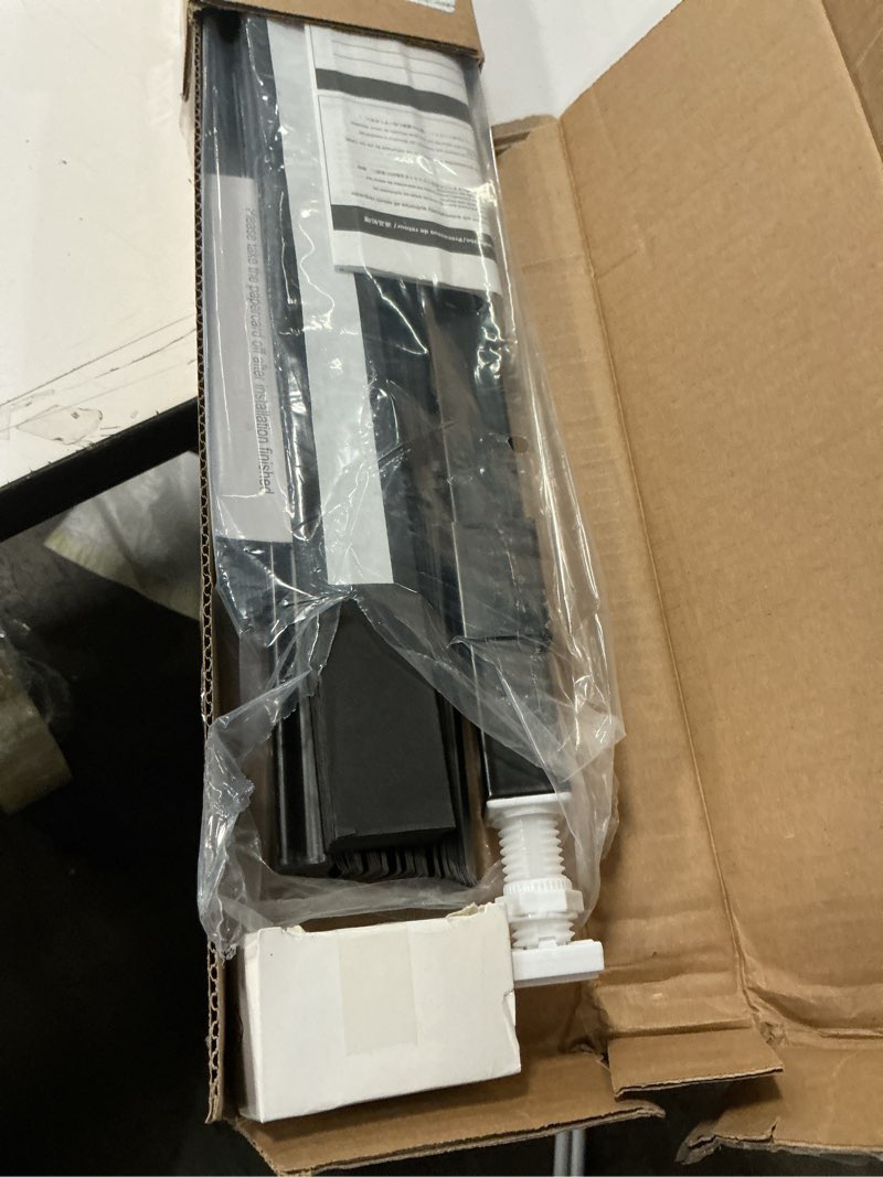 Condition photo showing As Is for DEZ FURNISHINGS Cordless 1" Light Filtering Pleated Shade, Fabric, 42" W x 64" H, Black Black 42"W x 64"H