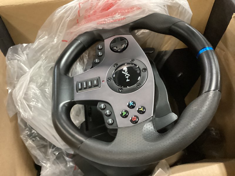 Condition photo showing Good Condition for pxn v9 steering wheel for pc, ps4, xbox, switch - universal usb sim racing wheel, app, 270/900° adjustable, 3 pedals & shifter full bundle(black)