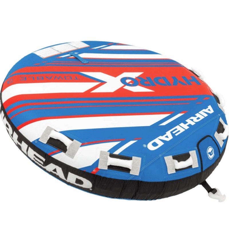 Airhead Hydro X 3 Person Towable Tube for Boating, Blue, White, & Red, 70" Deflated Size, Max Capacity 510 lbs.