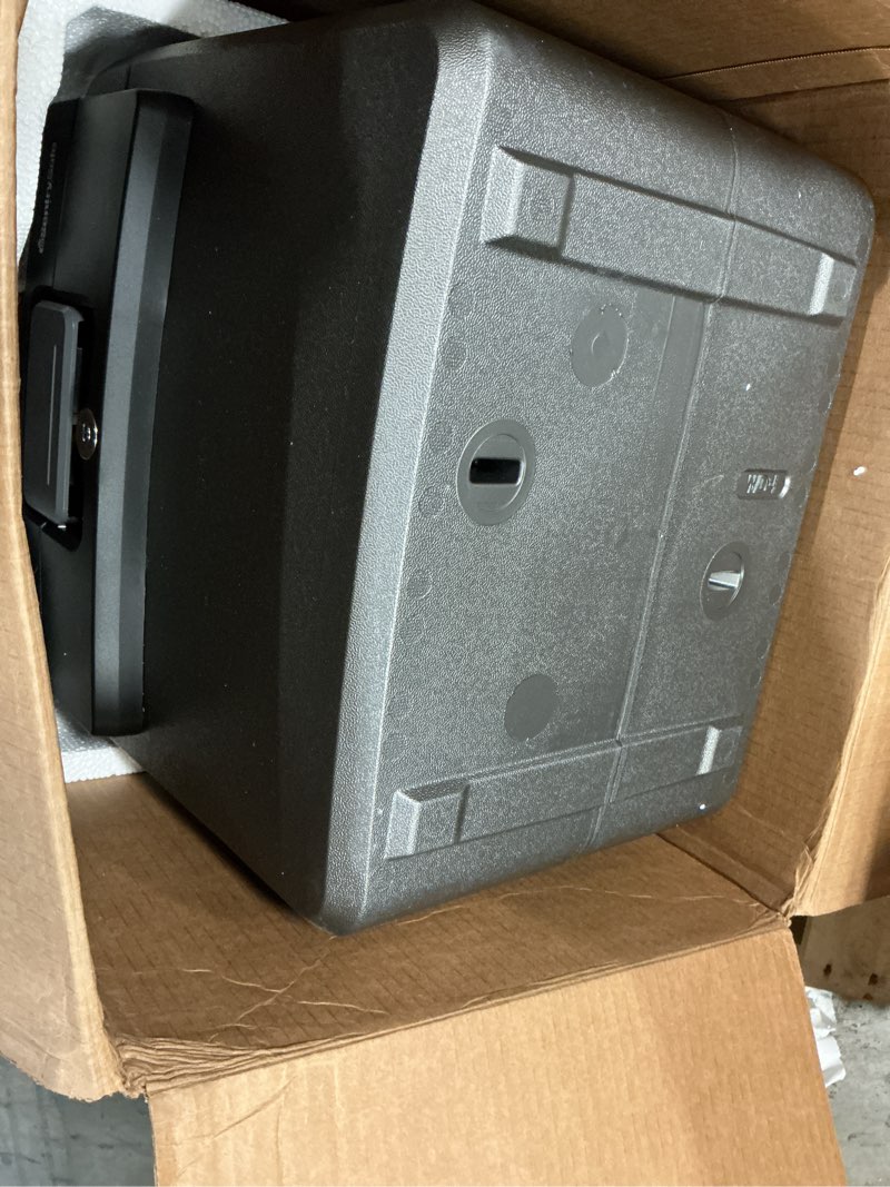 Condition photo showing Good Condition for sentrysafe black fireproof and waterproof safe, file folder and document box with key lock, ex. 14.3 x 15.5 x 13.5 inches, hd4100