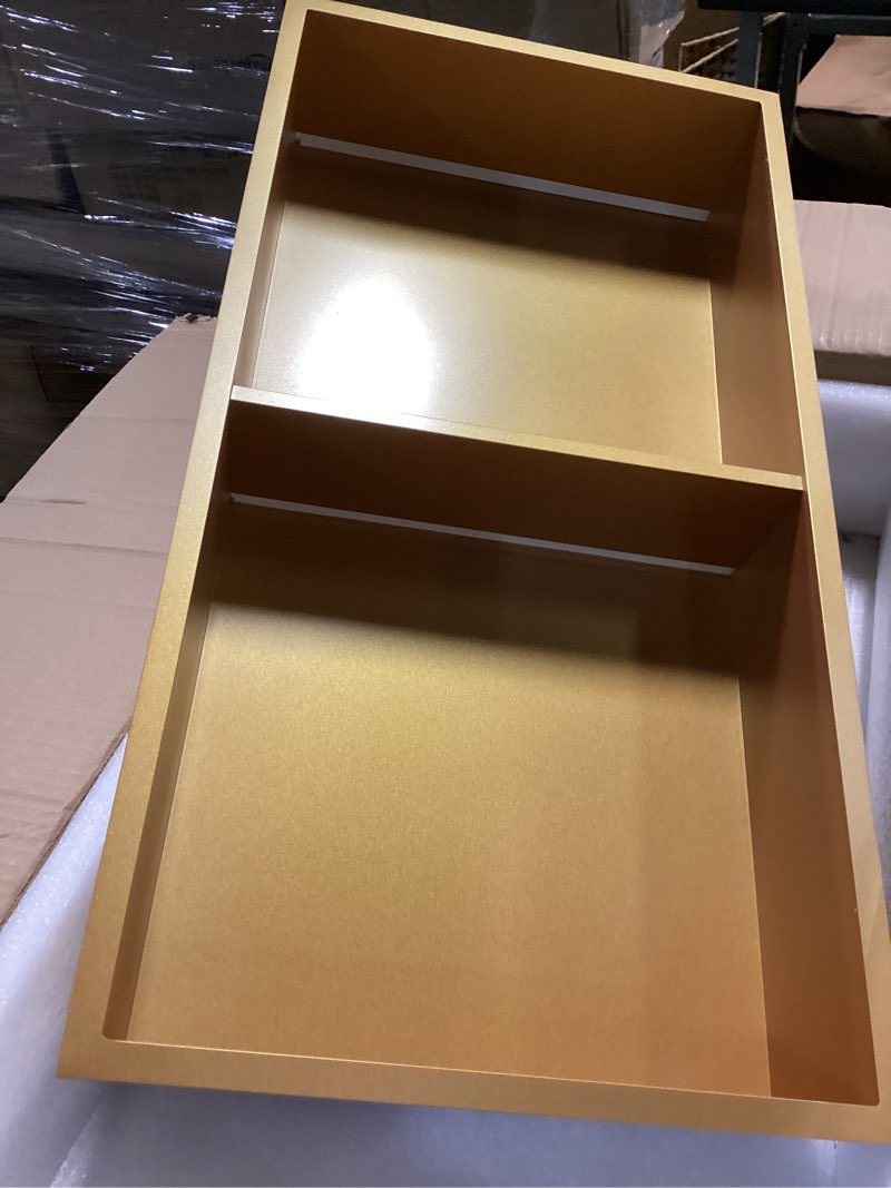 Condition photo showing Good Condition for 24 x 12 Inch LED Light Shower Niche Stainless Steel Niche No Tile Needed with Light Double Layer Recessed Wall Niche Insert Shower Niche Shower for Bathroom Storage(Gold)