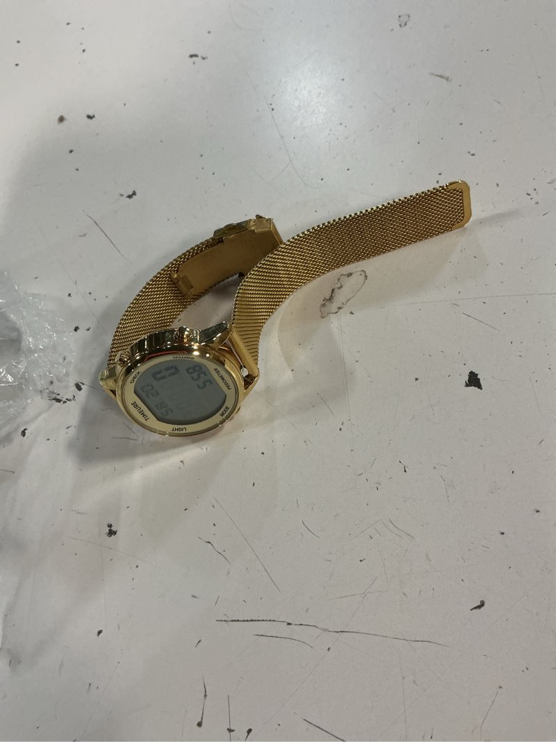 Condition photo showing As Is for women's step counter pedometer watch with stainless steel bracelet, stylish design, no app, no charging needed for step, calorie, distance, alarm, countdown timer?tu-2401 non-crystal rose gold