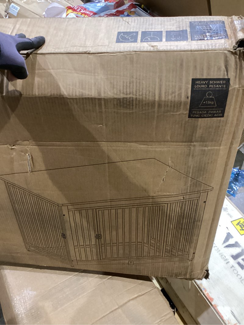 Condition photo showing New/Like New for Feandrea Dog Crate Furniture, 38 Inches Dog Kennel for Dogs up to 70 lb, with Removable Tray, Heavy-Duty Dog Cage End Table, Double Doors Dog House, Rustic Brown UPFC013X01