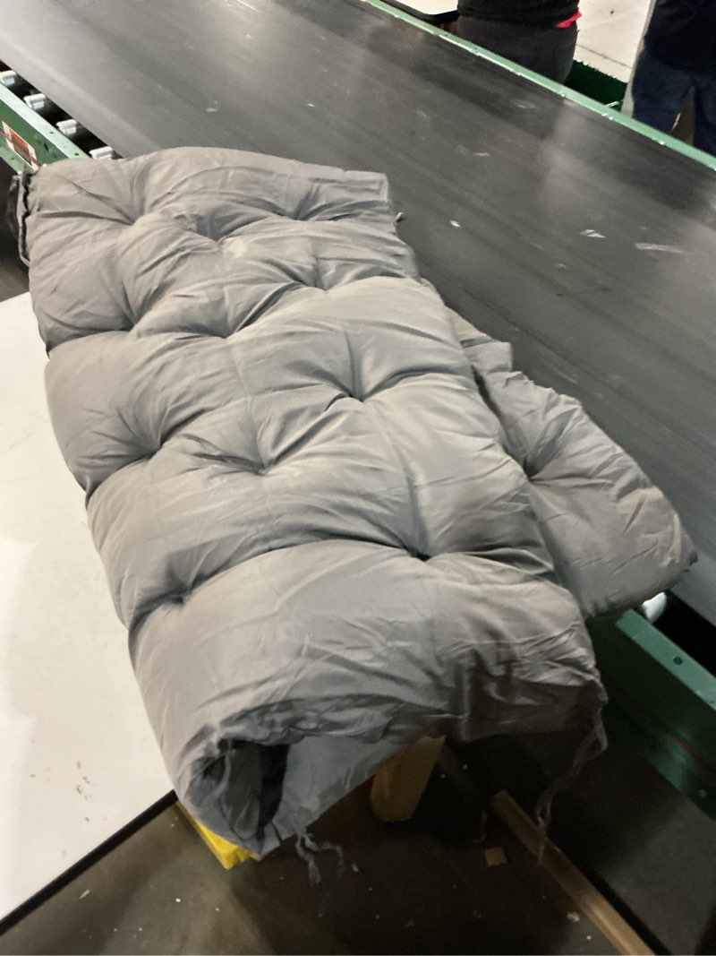 Condition photo showing Good Condition for porch swing cushions 60x40x4.7 inch, 2-3 seaters swing cushions for outdoor furniture with backrest and 7*straps, patio swing cushion replacement for swing chair bench loveseat glider sofa lawn,grey