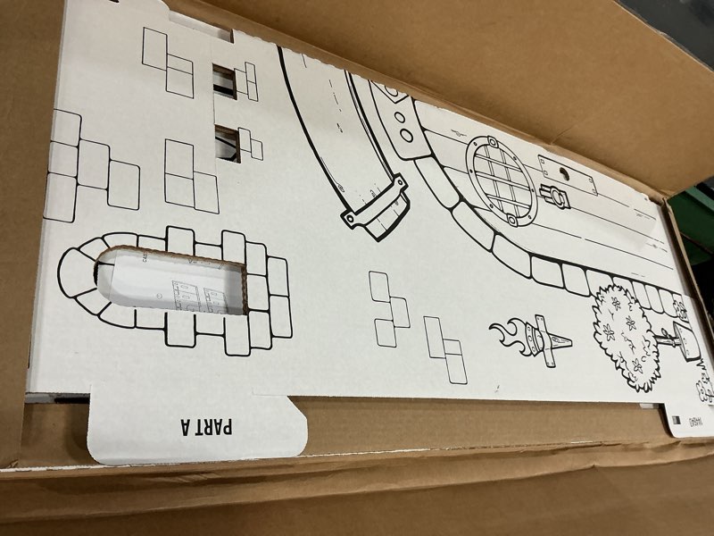 Condition photo showing Good Condition for easy playhouse fairy tale castle - kids art and craft for indoor and outdoor fun, color, draw, doodle – decorate and personalize a cardboard fort, 32" x 32" x 43. 5" - made in usa, age 3+, white