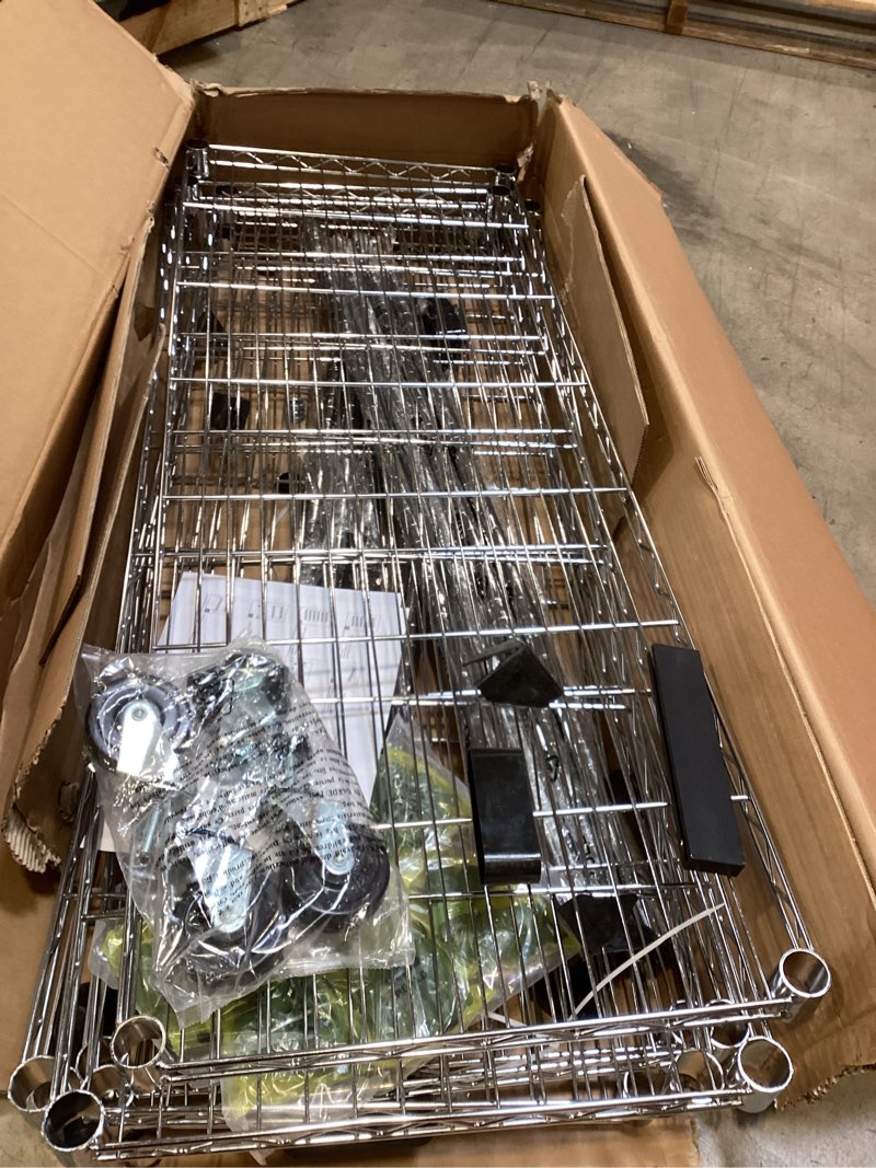 Condition photo showing As Is for FDW 48"L×18"W×82"H Wire Shelving Unit Storage Cart Metal Shelf Rolling Utility Cart 2100Lbs Capacity with 6 Tier Casters Adjustable Layer Rack Strong Steel for Restaurant Garage Pantry Kitchen,Chrome Chrome 48×18×82