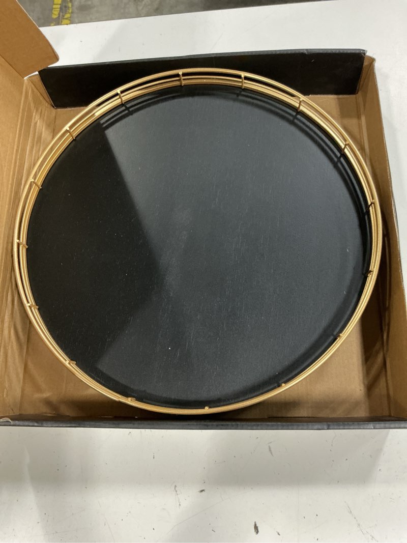 Condition photo showing New/Like New for 13" oak wood bathroom tray for counter, vanity tray for perfume lotion candle makeup jewelry sink soap holder turntable dresser organizer countertop coffee table decor organization and storage gold gold black 13