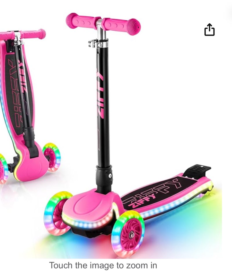 ZIFFY Kids Scooter for Boys & Girls LED Light-Up Wheels, 4 Adjustable Height Handlebars, and Lean-to-Steer Design with Anti-Slip Wide Deck for Stability - Up to 110LBS