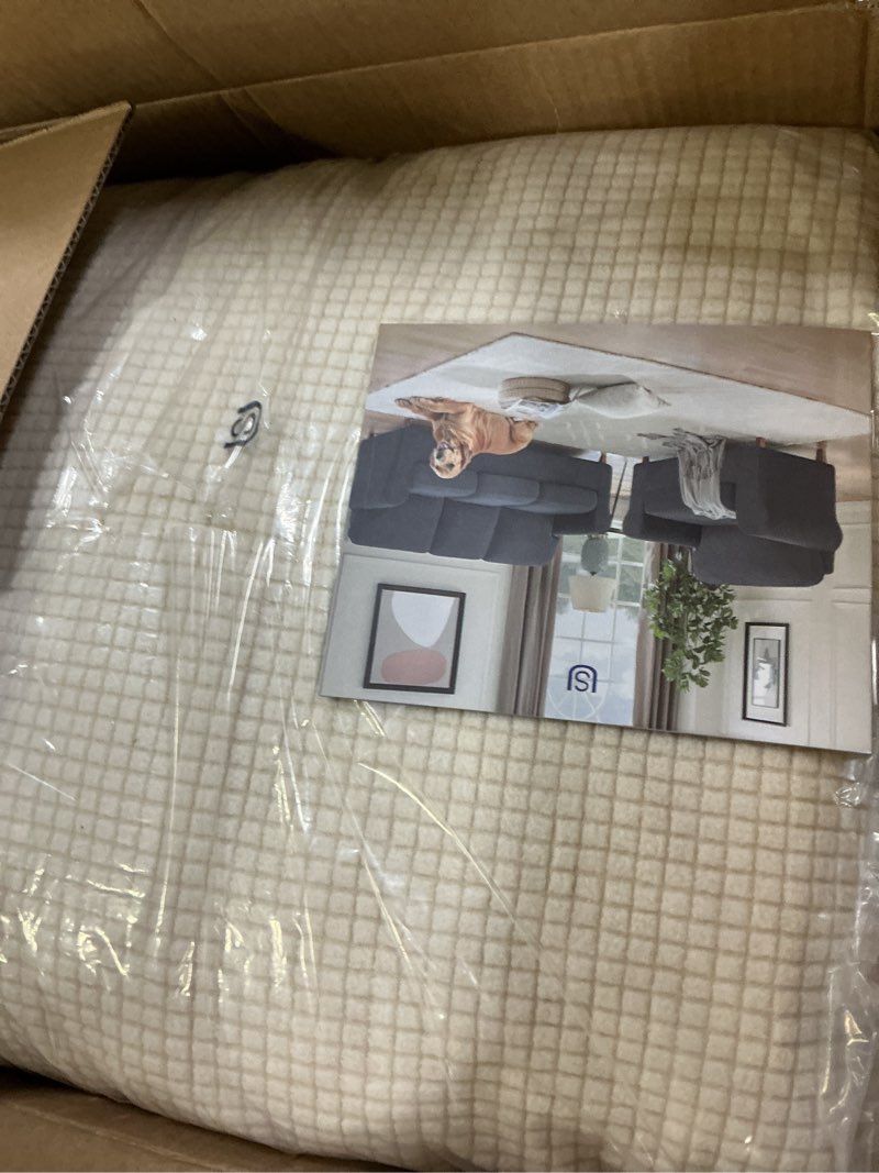 Condition photo showing New/Like New for subrtex Slipcover Sets for Sofa, 7 Pieces Stretch Furniture Cover, Wear Resistant, Washable, Checkered Pattern, Ivory (Large) Ivory Large