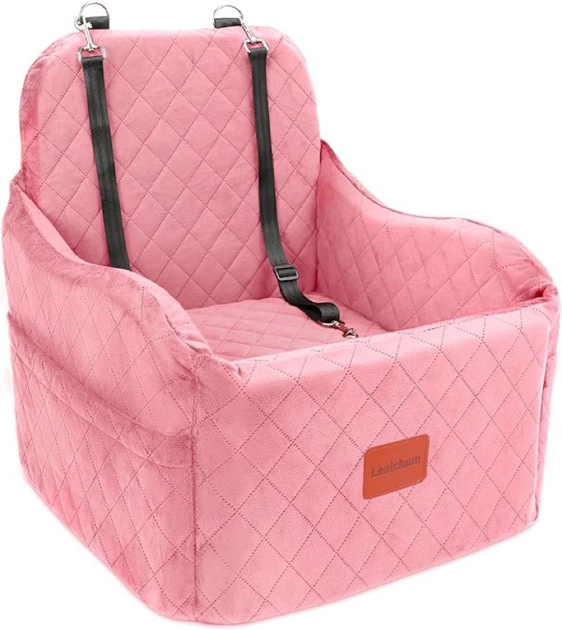 (Incomplete)Dog Booster Car Seat for Small/Medium Dogs,Soft Puppy Portable Car Seat with Elevated Cushion,Fits in Front/Back Seat,Fully Detachable and Washable,Easy to Install (Pink, Medium)