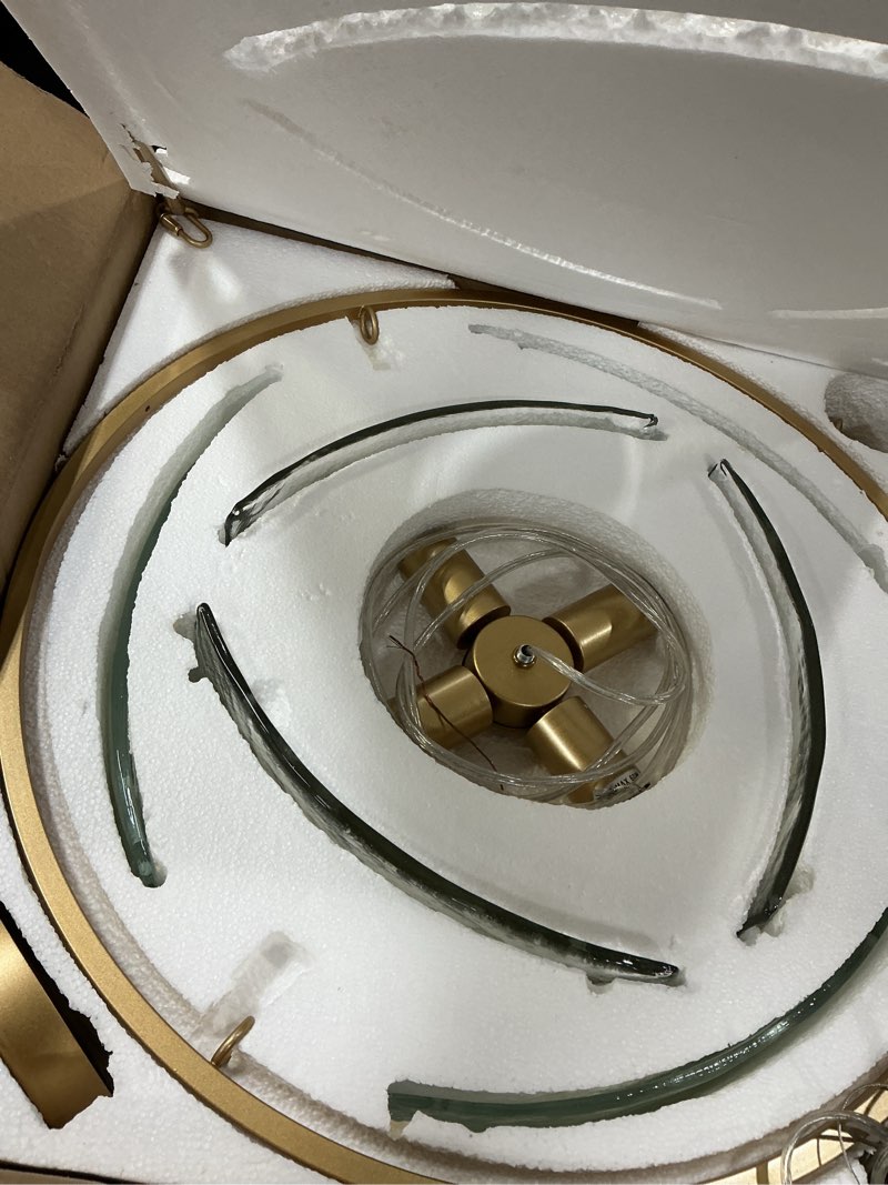 Condition photo showing Good Condition for modern chandelier for dining room, 22" gold glass chandelier, large farmhouse round chandelier for dining room, foyer, bedroom, hallway, entryway 22‘’ gold