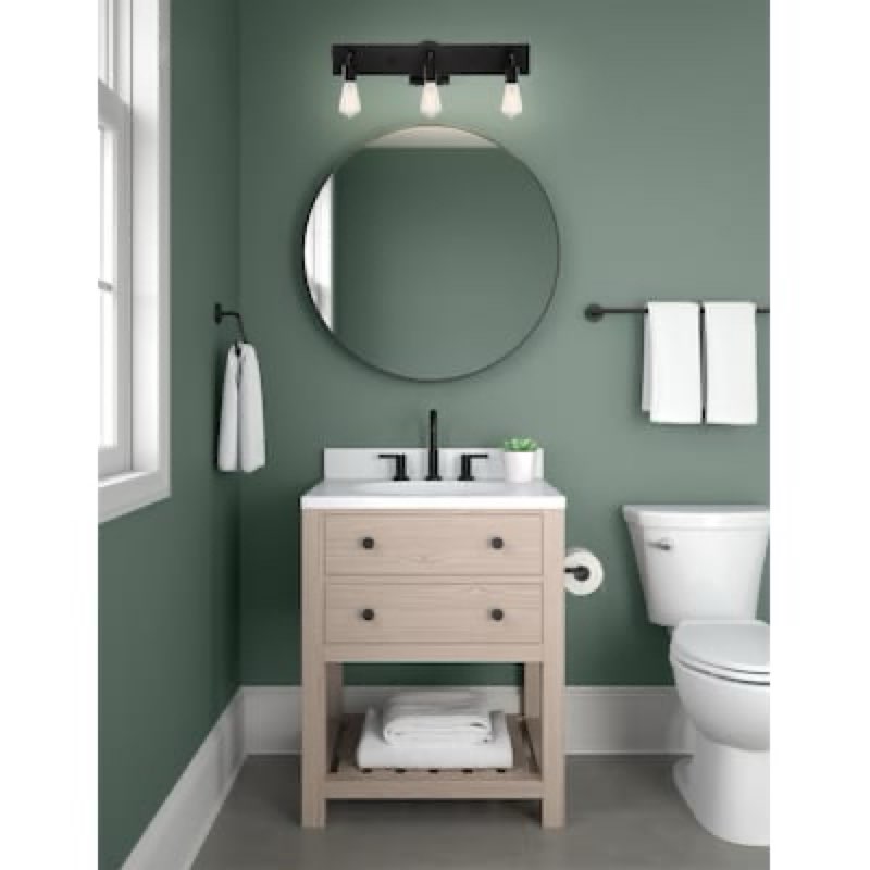 Project Source Lansing 24-in 3 Light Matte Black Traditional Bathroom Vanity light bar