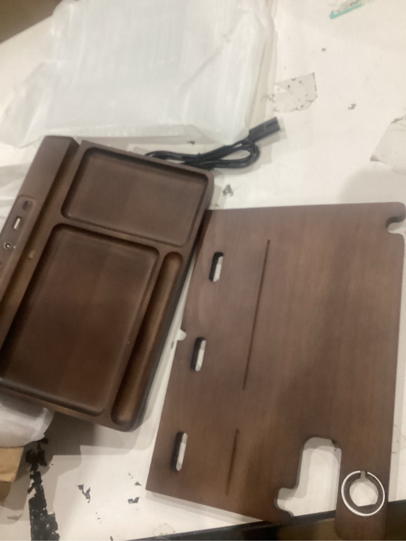 Condition photo showing Good Condition for wood phone docking station with drawer 4 usb nightstand organizer charging station with qc 3.0 & pd usb c fast charger for iphone android mens jewelry box anniversary birthday gifts for men