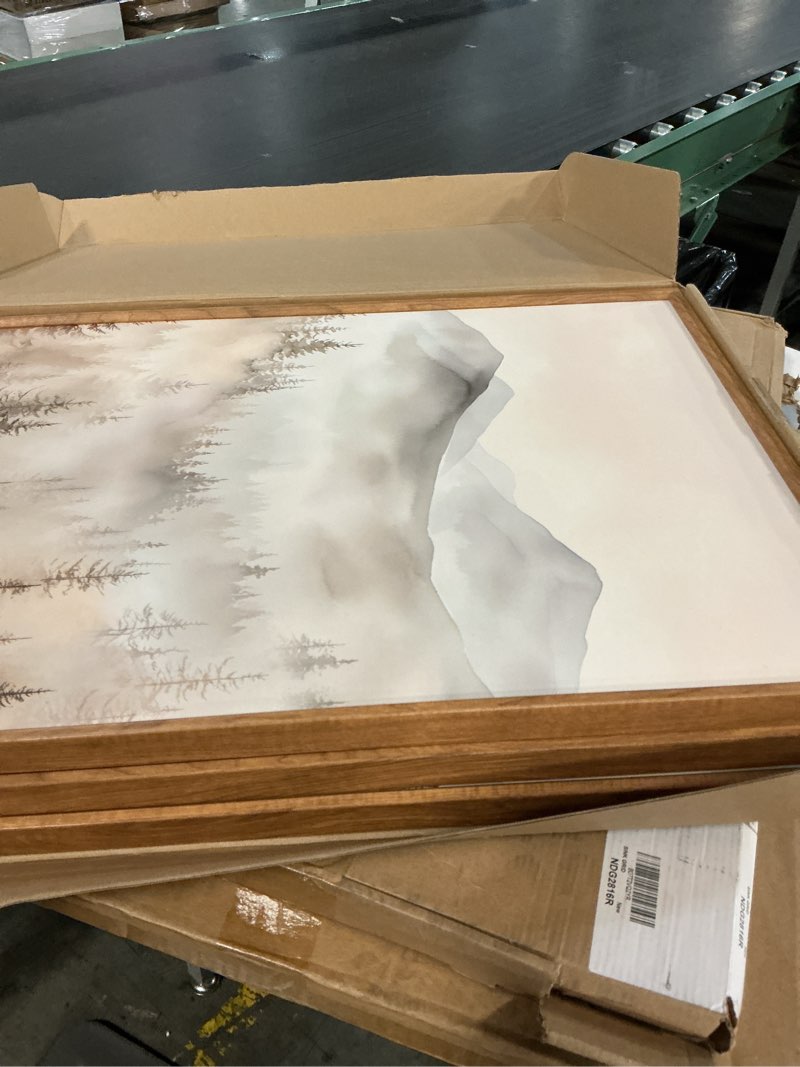 Condition photo showing Good Condition for IARTTOP Large Mountain Forest Framed Canvas Wall Art 16x24 Inch Set of 3 Abstract Misty Woodland Painting Modern Farmhouse Art Prints for Living room Dining room 16*24 Inch Brown Mountain