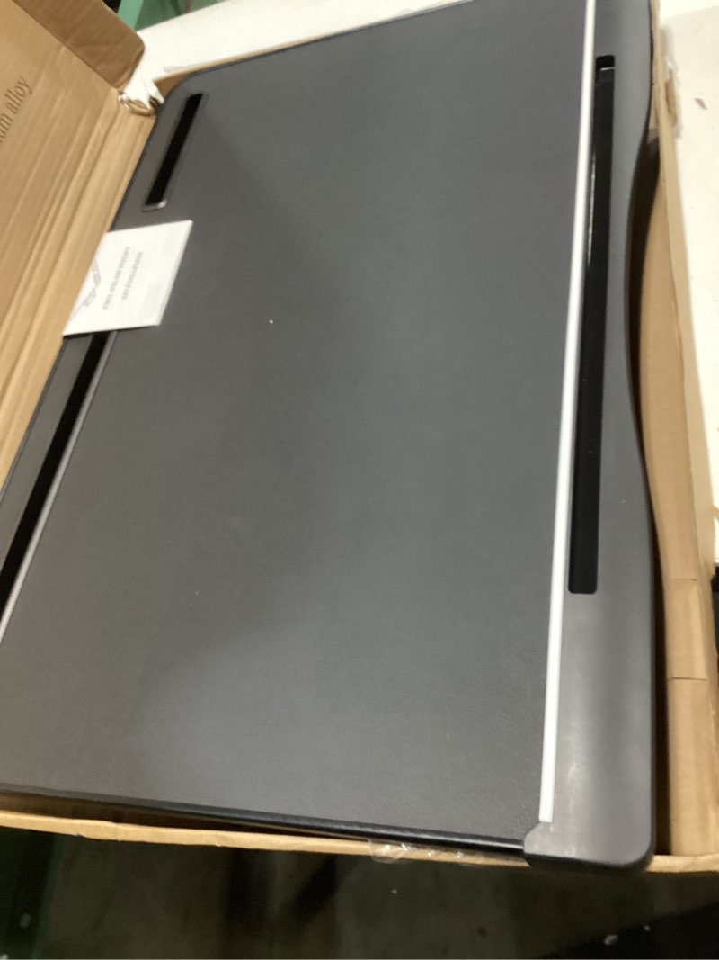 Condition photo showing Good Condition for Laptop Stand for Bed, Adjustable Leather Bed Desk with Foldable Legs, X-Large Laptop Bed Table Tray with Drawer for Bed Couch Floor Writing Working Reading Eating Painting (Black, 23.6"×15.7") Black X-Large 23.6×15.7in