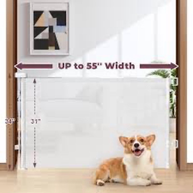cideny retractable baby gate for stairs, 55" wide mesh dog gate indoor, 34" tall child gate for door