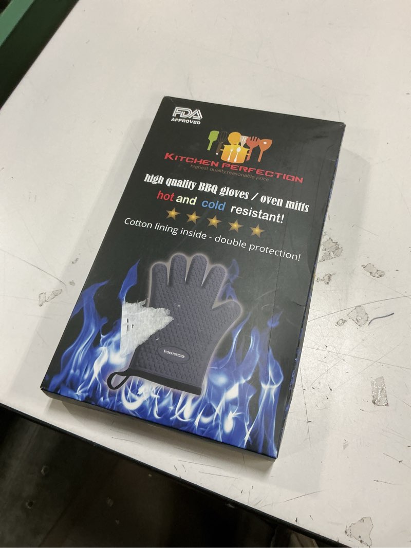 Condition photo showing New/Like New for KITCHEN PERFECTION XL Silicone Smoker Oven Gloves-Extreme Heat Resistant BBQ Gloves-Handle Hot Food Right on Your Grill Fryer&Pit|Waterproof Grilling Cooking Baking Mitts|Superior Value Set+3 Bonuses Gray X-Large