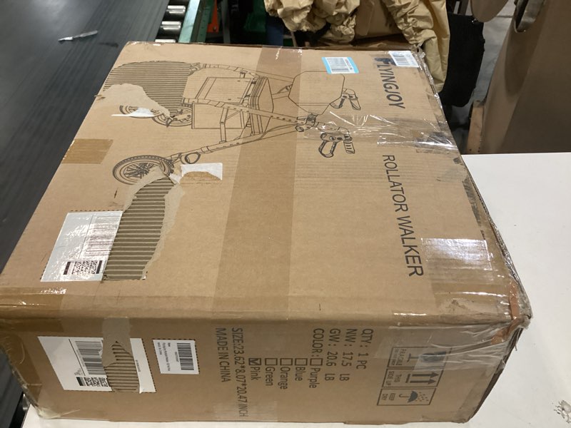 Condition photo showing New/Like New for lightweight rollator walker with seat & backrest - foldable mobility aid for seniors, 8" airless tires, adjustable height, 300 lbs capacity, 4 wheel rolling walkers for seniors pink