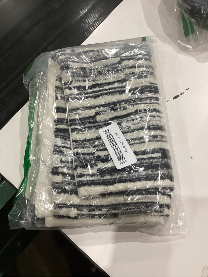 Condition photo showing Good Condition for Striped Throw Pillow Covers 20x12 Set of 2 Black Textured Boucle Chic Morden Boho Accent Farmhouse Decorative Chenille Pillow Covers for Home Decor Bed Sofa Living Room Black 20" x 12" (Pack of 2)