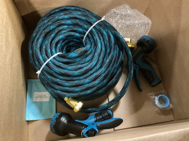 Condition photo showing Good Condition for garden hose, non-expandable water hose 100ft, flexible, kink & leak proof water pipe with 10-function spray nozzle, lightweight outdoor hose for yard, lawn, car wash, rv and home use