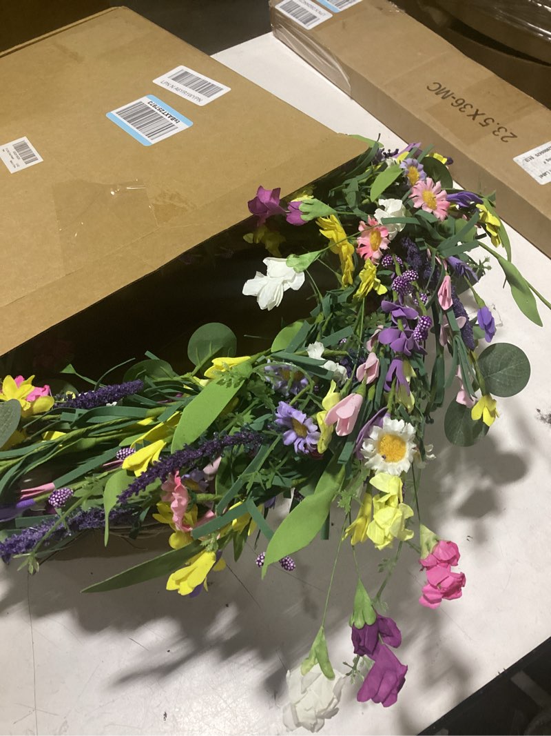 Condition photo showing Good Condition for j'floru spring wreath 24 inch summer wreaths for front door artificial flower wreath with daisy and lavender for indoor outdoor and easter celebration