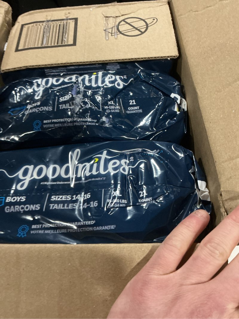 Condition photo showing Good Condition for Goodnites Boys' Nighttime Bedwetting Underwear, Size Extra Large (95-120 lbs), 63 Ct (3 Packs of 21), Packaging May Vary X-Large 63