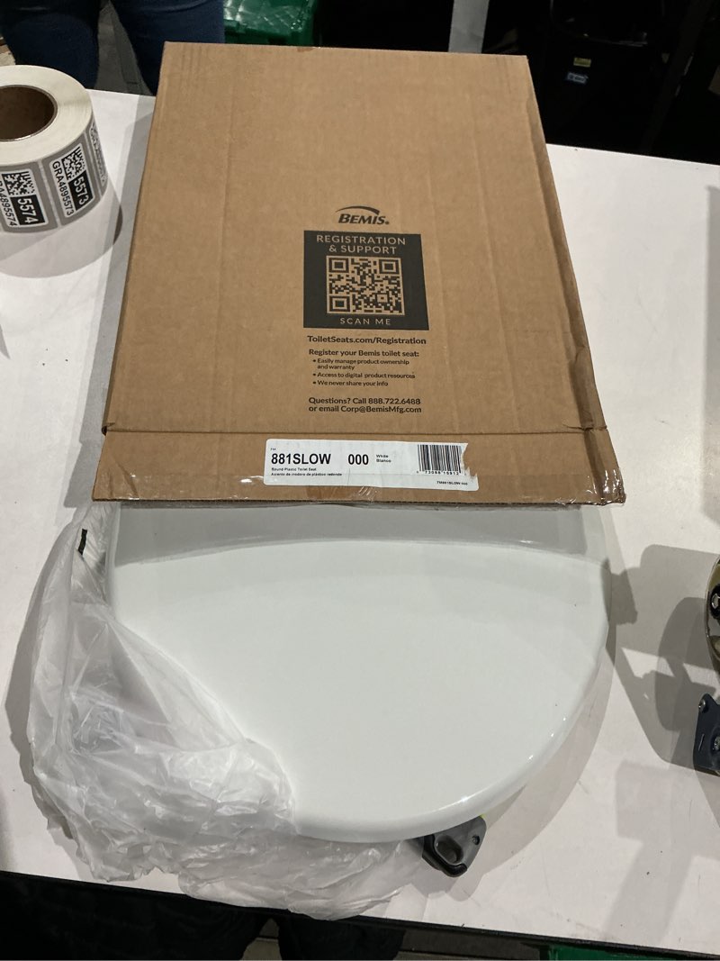 Condition photo showing As Is for mayfair little2big? round plastic toilet seat in white with sta-tite? seat fastening system? and whisper•close? hinge