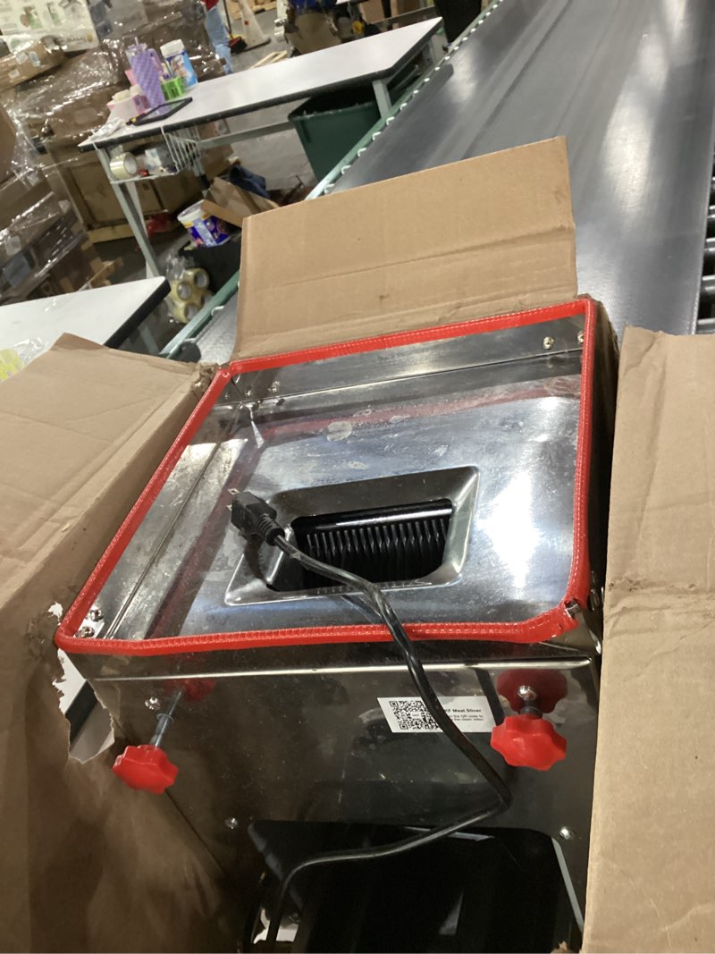 Condition photo showing As Is for not tested ****okf meat cutter machine,850w commercial meat slicer,330lb/h stainless steel meat cutting machine,electric meat slicer for boneless pork chicken fish,detachable blade meat cutter(meat thickness:5mm)