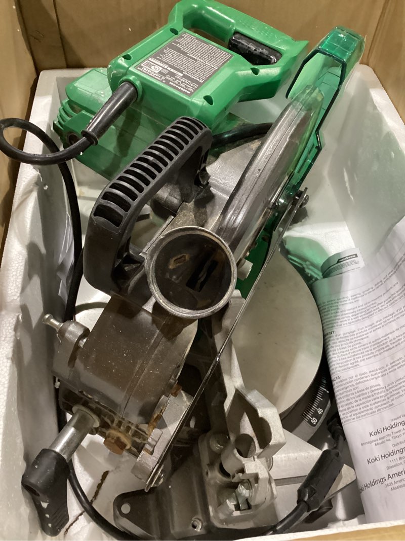Condition photo showing As Is for USED NOT TESTED Metabo HPT 10-Inch Single Bevel Compound Miter Saw, 15-Amp Power Saw with Xact Cut Shadow Line, Precision Miter Angles, Single Bevel 0-45°, 40T TCT Miter Saw Blade, Lightweight Design, C10FCG2 C10FCG2 - Next Gen Model