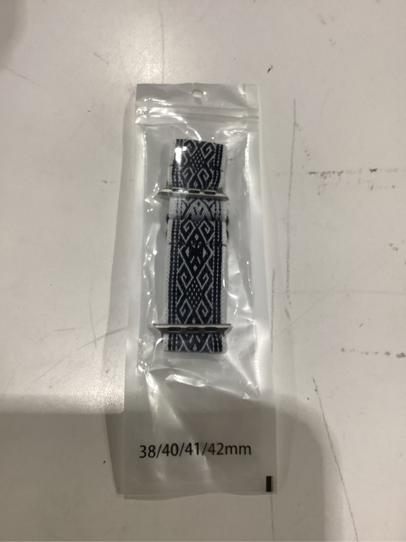 Condition photo showing New/Like New for adjustable elastic watch band compatible with apple watch 38mm 40mm 41mm, nylon stretchy solo loop bracelet women replacement for iwatch bands series se/9/8/7/6/5/4/3/2/1 black white rhombus
