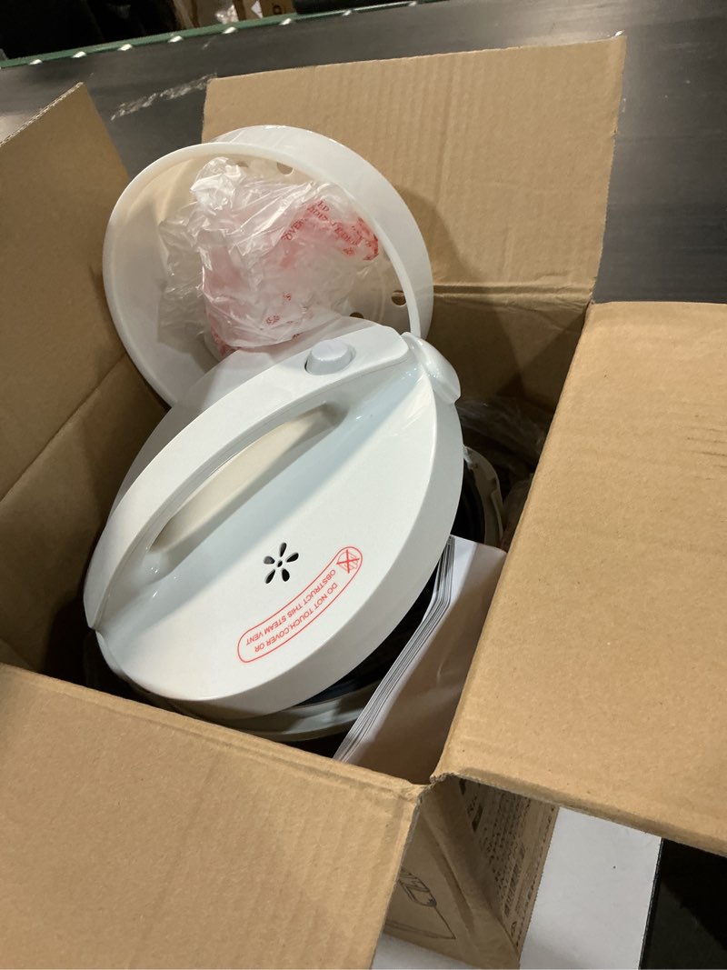 Condition photo showing As Is for toshiba rice cooker & steamer simple 5.5 cup(uncooked) with steaming basket, removable non-stick inner pot & inner lid, for soups, stews, grains&oatmeal, one touch&keep warm function, silvery white simple_5.5 cups