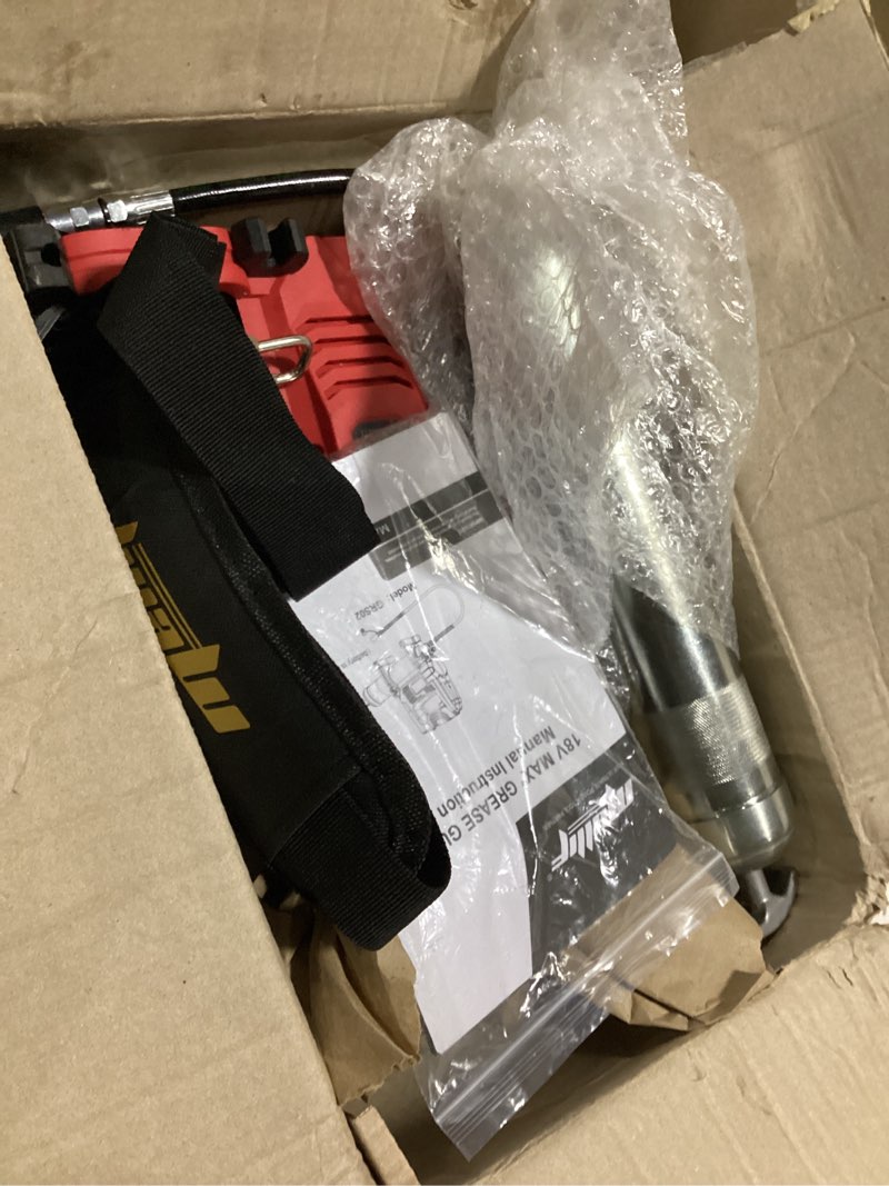 Condition photo showing Good Condition for brushless power grease gun compatible with milwaukee 18v battery (tool only), 10,000 psi, 5 variable speed, 30" hose 14oz capacity for bulk & cartridge grease, safety lock, led, low-voltage protection red