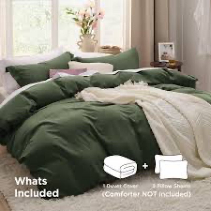 Bedsure Olive Green Duvet Cover King Size - 3 Pieces Prewashed Cotton-Like Polyester Extra Soft Bedd