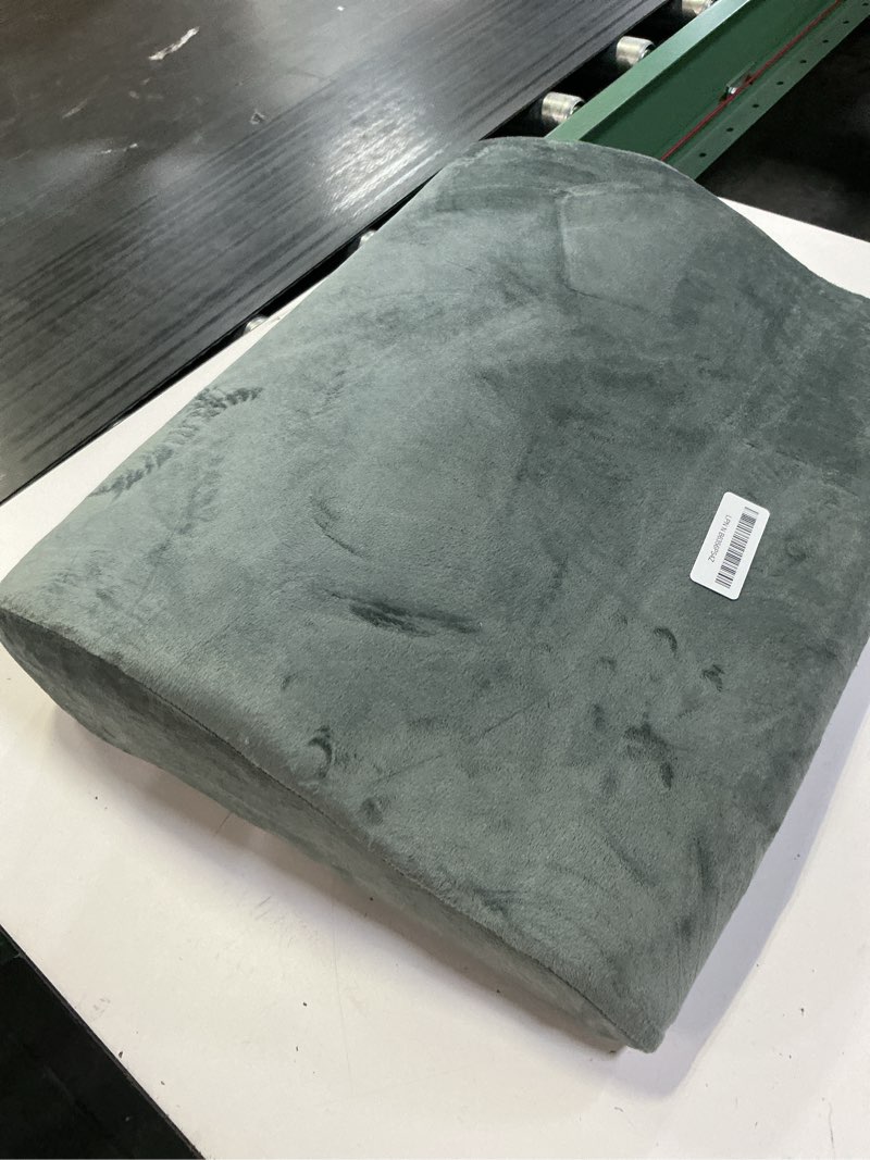 Condition photo showing As Is for lumbar support pillow for recliner chair and couch, memory foam back cushion ergonomic back support pillow for lower back pain relief, with soft velvet dark grey