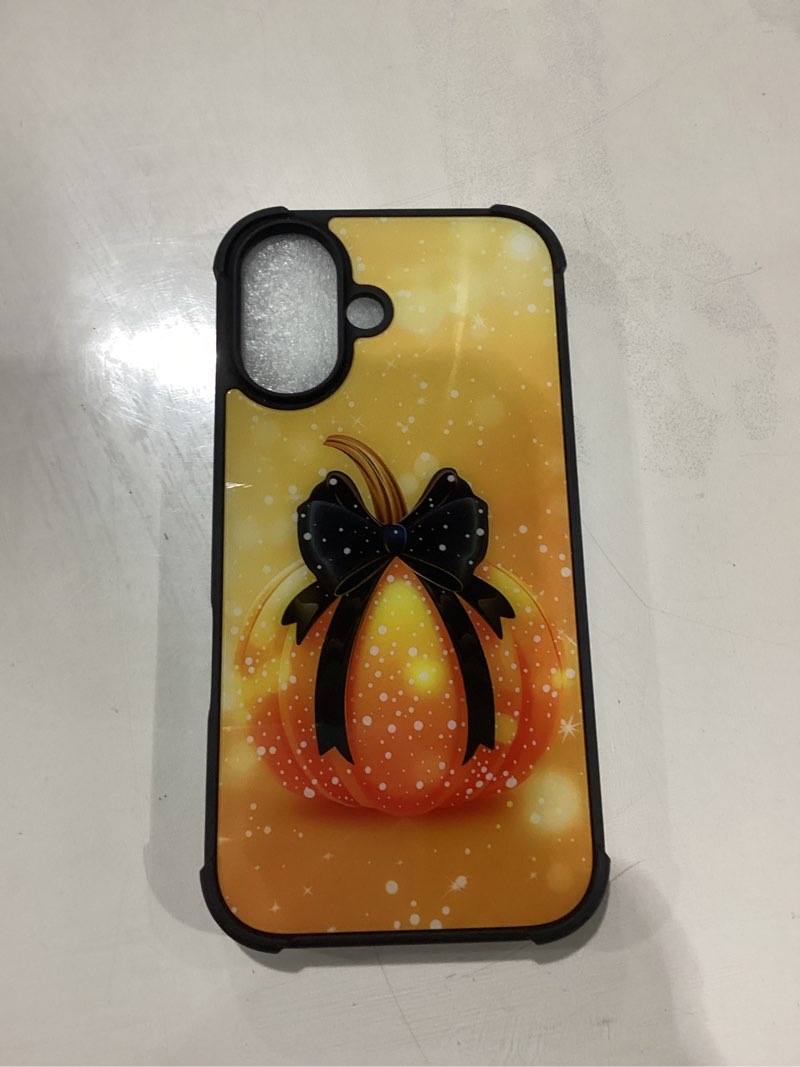 XUANWENPA for iPhone 16 Case,Black Silicone Hard Shell Design,Shiny and Anti Shedding, Bow Pumpkin.
