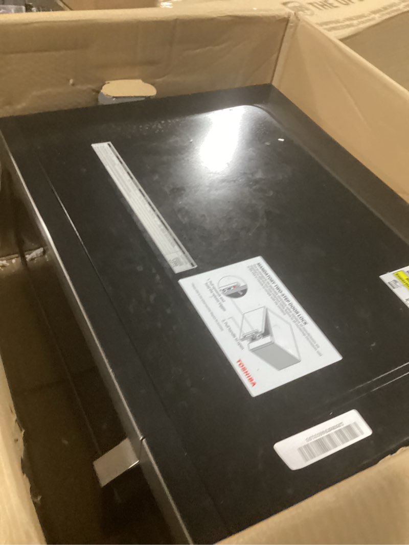 Condition photo showing As Is for Toshiba ML-EM62P(SS) Large Countertop Microwave with Smart Sensor, 6 Menus, Auto Defrost, ECO Mode, Mute Option & 16.5" Position Memory Turntable, 2.2 Cu Ft, 1200W, Stainless Steel Sensor-2.2 Cu Ft-1200W-Stainless Steel