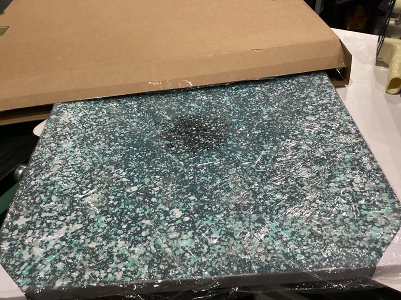 Condition photo showing Good Condition for Yihui Arts Contemporary Abstract Living Room Wall Art Hand Painted Modern Teal Color Canvas Painting Pictures for Bedroom Bathroom Decor 24"L x 24"W Teal Art