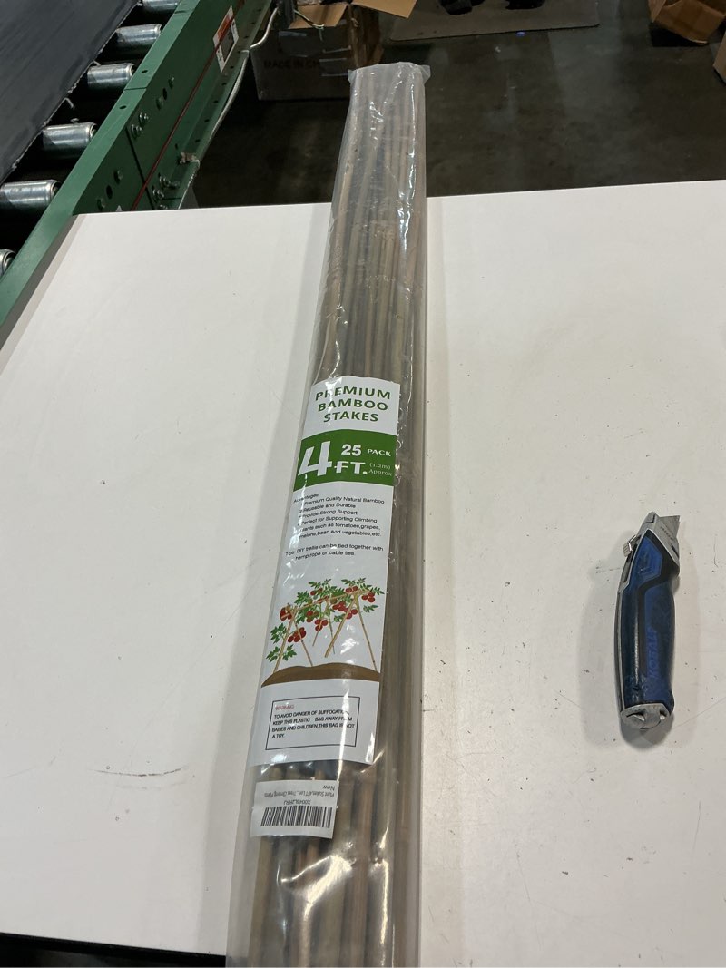 Condition photo showing New/Like New for plant stakes,4ft longer sturdy natural bamboo garden stakes,gaginang 25pcs bamboo sticks trellis support for tomato, vegetables beans trees climbing plants 4ft,pack of 25