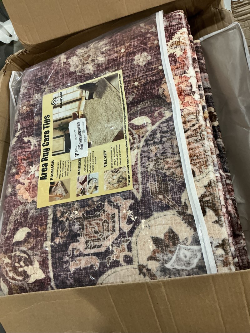 Condition photo showing Good Condition for champlant washable area rug 9'x12' retro boho design non-shedding easy care ideal for high traffic areas in living room bedroom office coffee table kitchen large carpet scarlet flowers 9' x 12' (rectangular)